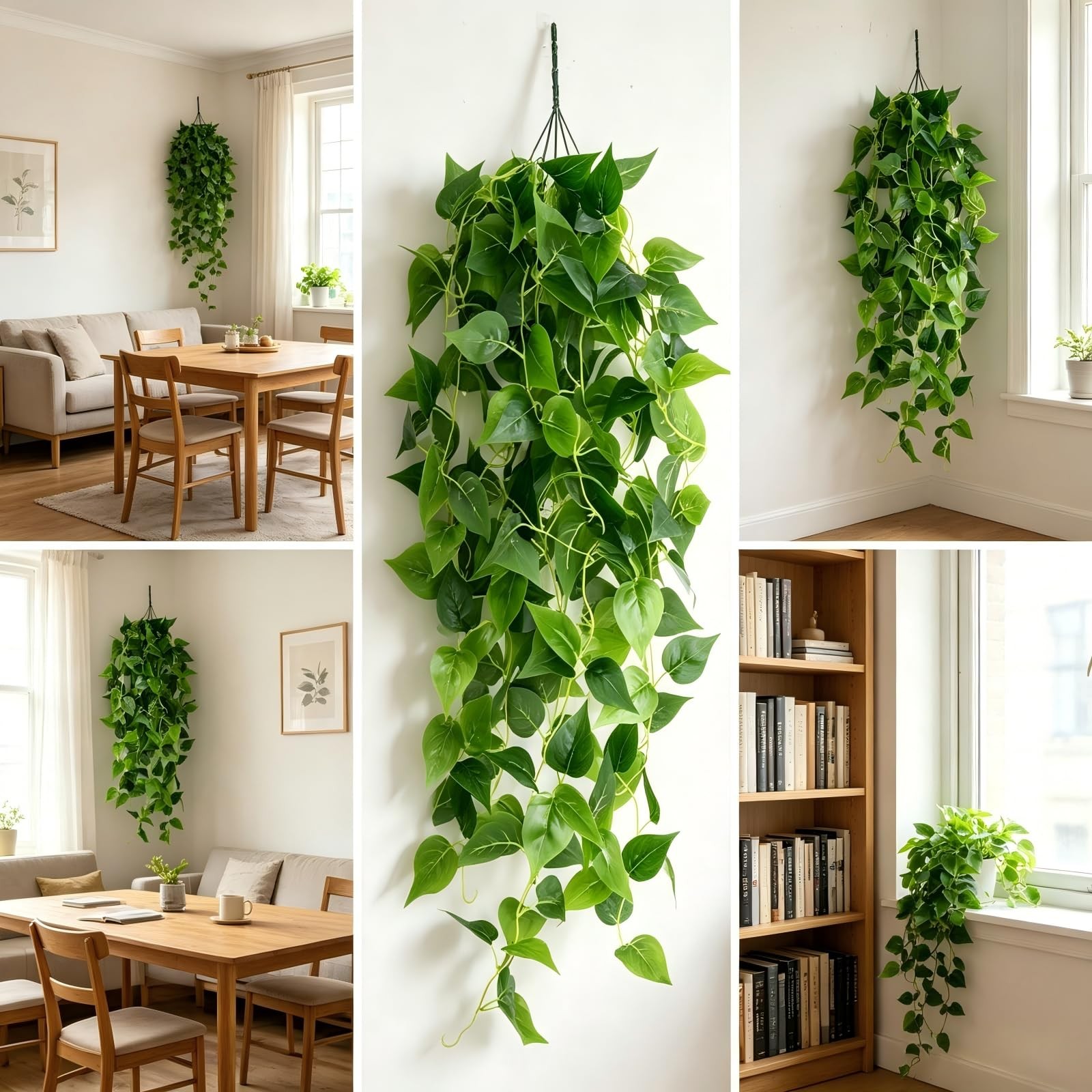 2 Pack Artificial Hanging Pothos Plants, 41.3in Fake Ivy Vines with Realistic…