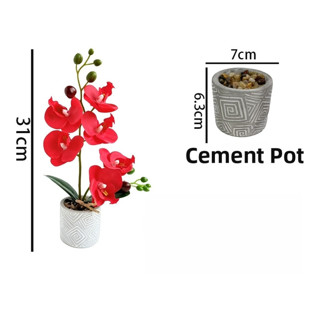 Fake Orchid Flower Plant in Cement Pot for Contemporary For Home Decoration