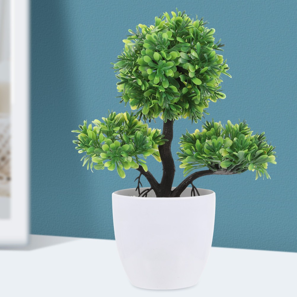2Pcs Small Artificial Plants in Pot Green Simulated Plants for Home and Office