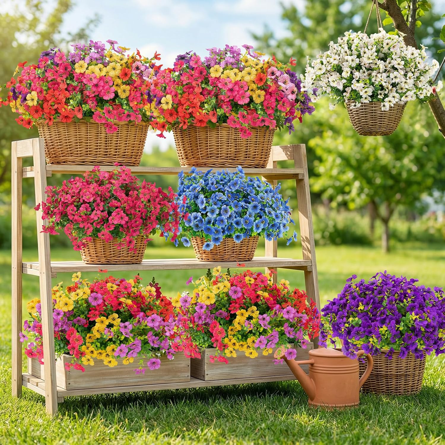 12 Bundles Artificial Flowers for Outdoors UV Resistant Fake Plants Porch Decor