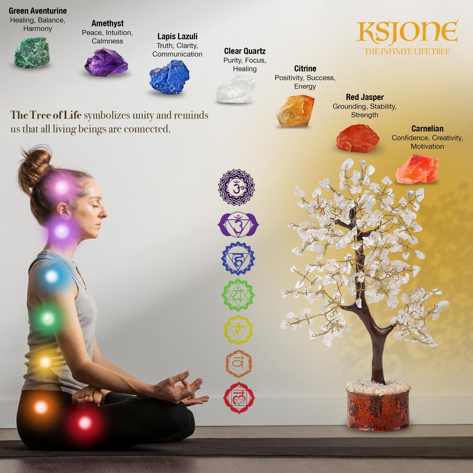 Clear Quartz Gemstone Tree of Life Handmade Feng Shui Bonsai Crystal Healing …