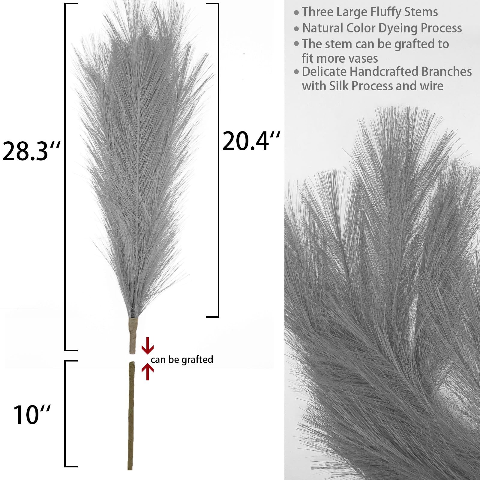 5pcs Gray Pampas Grass Tall Fluffy , 30” Detachable Artificial Dried Grey Flo…