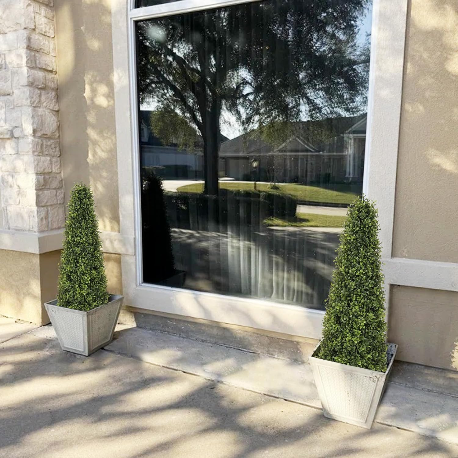 Set of 2 UV Resistant 4Ft Artificial Boxwood Topiary Trees for Outdoor Decor