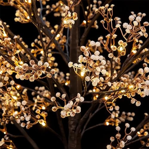 5ft Lighted Baby’s Breath Tree, 128 Dimmable Warm White LED Lights, Indoor/Outdo