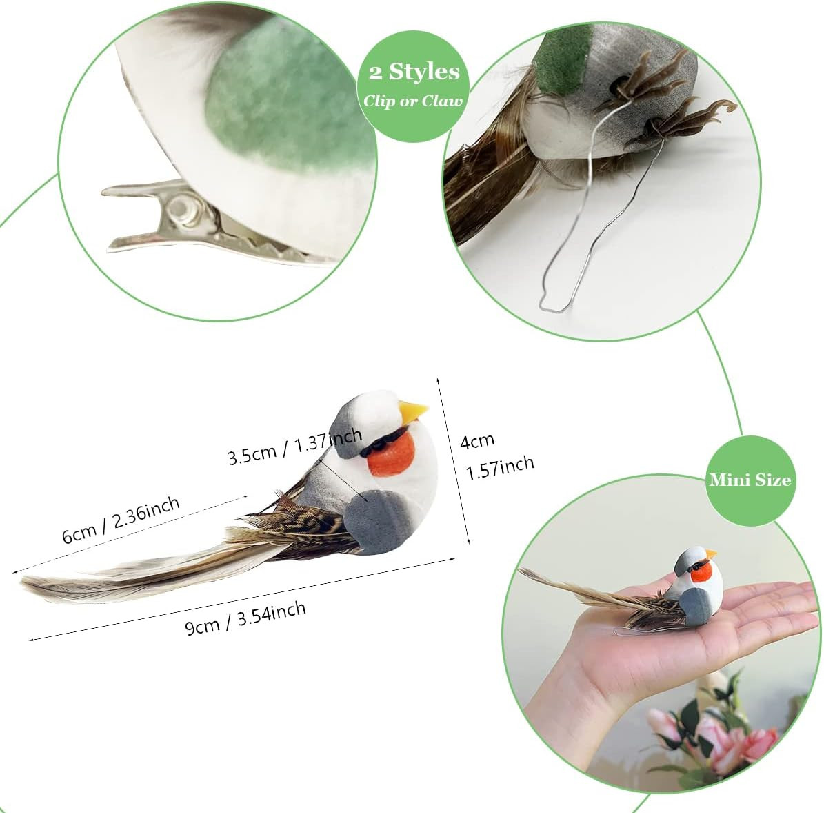12Pcs Artificial Foam Feather Birds Mini Decorative Love Ornaments for Wreaths