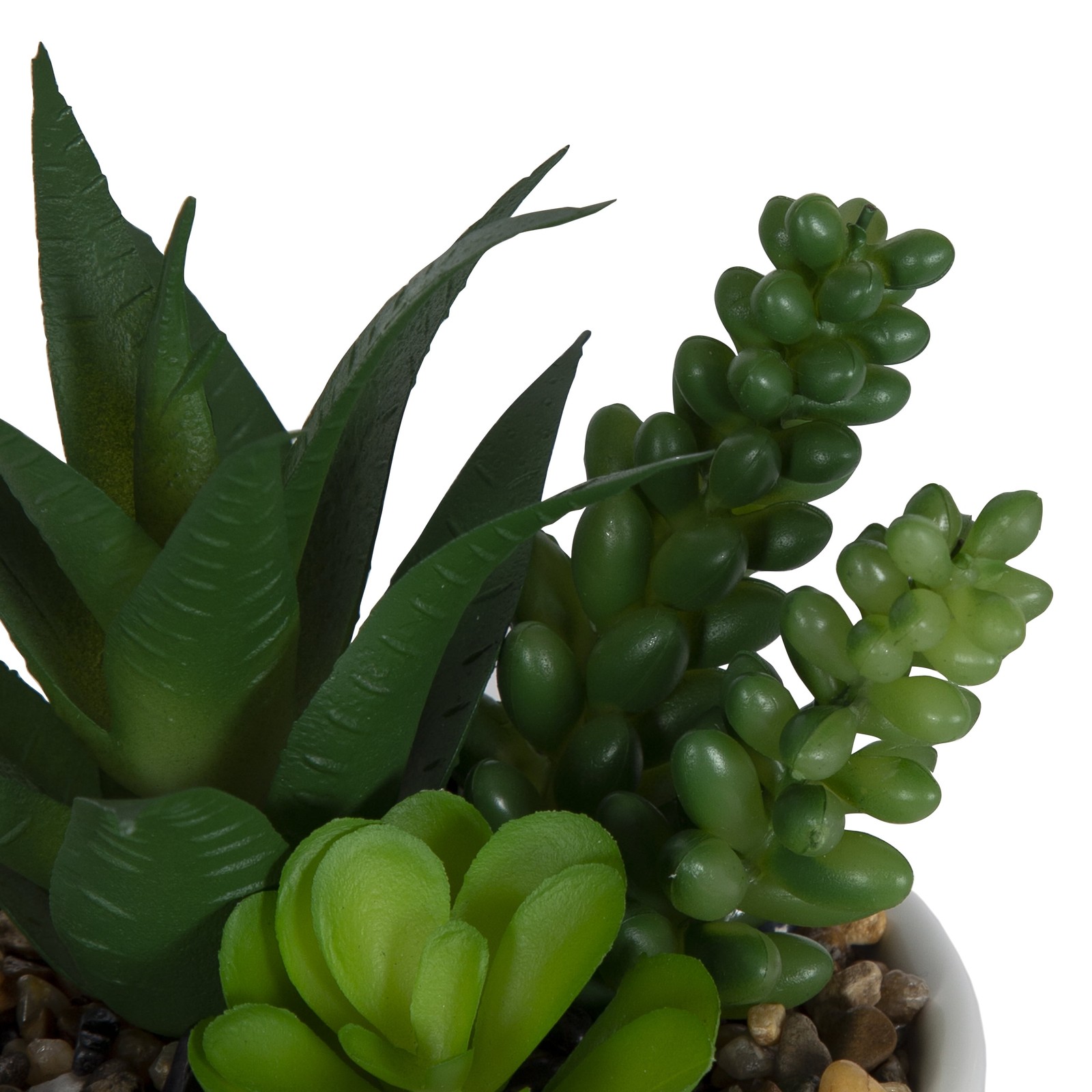 6.5″ Artificial Mixed Succulents in White Ceramic Planter with Black Metal Stand