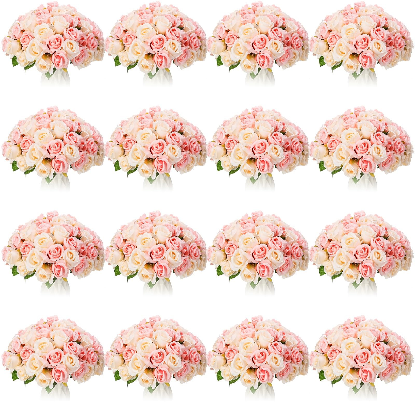 Artificial Rose Flowers Bouquet 240 Pcs 9.84″ Height Silk Pink White – Wedding