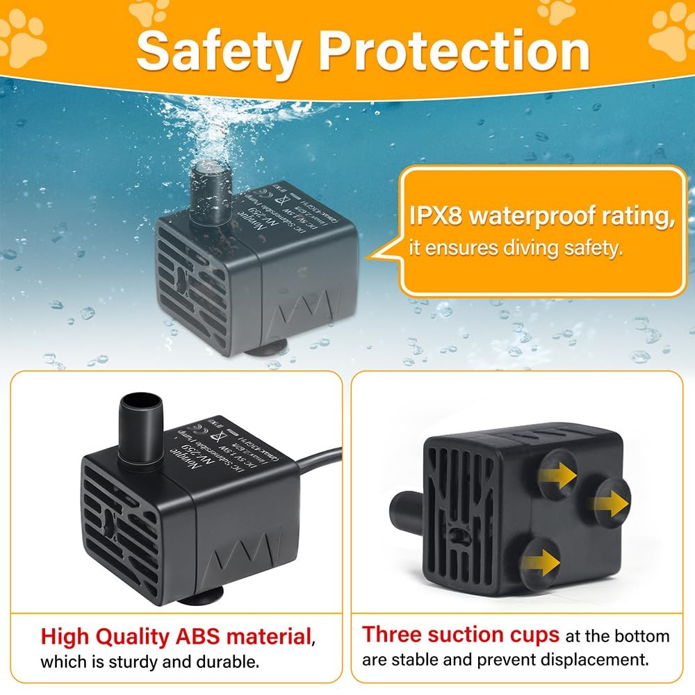 Novique Ultra-Quiet Replacement Pump for Cat Water Fountains Black(USB Cable）