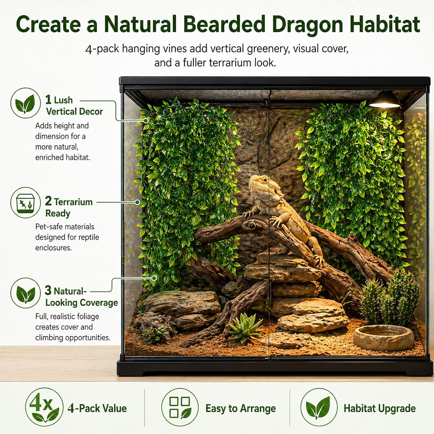 4 Pieces Reptile Plants, Terrarium Snake Hanging Plants Vines Decor Artificial L