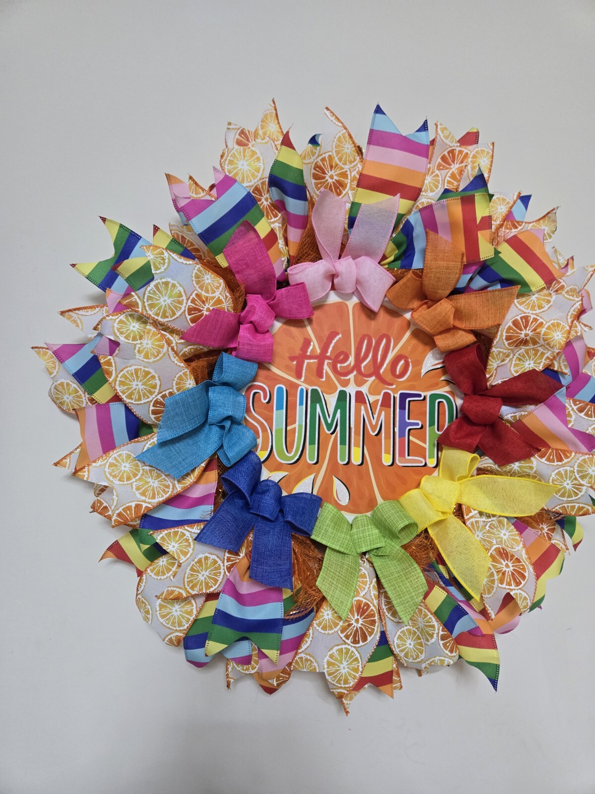 HELLO SUMMER WREATH Spring SUMMER Fall Front Door Wall Decor BIG ORANGE