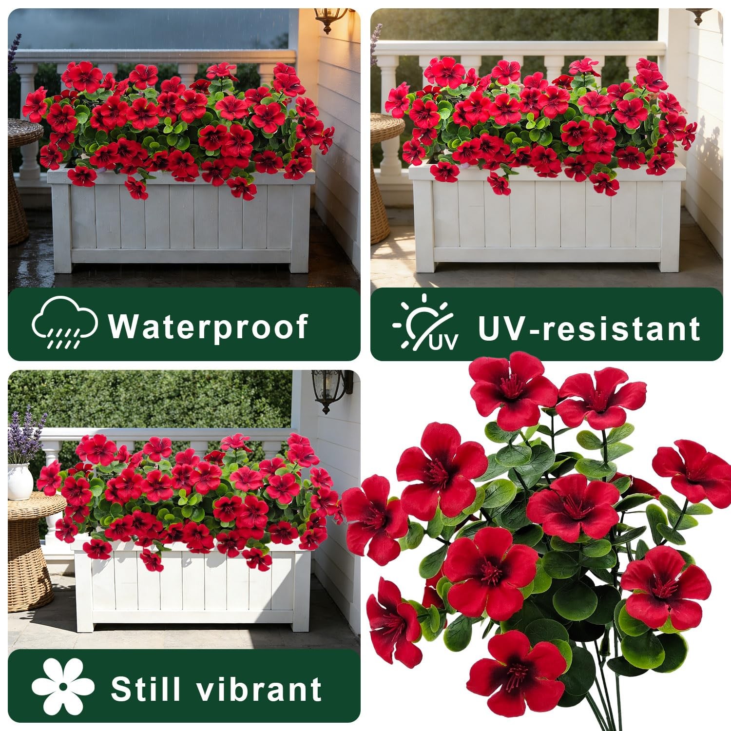 4 Bundles Large Artificial Geranium Flowers for Outdoors UV Resistant Faux Si…
