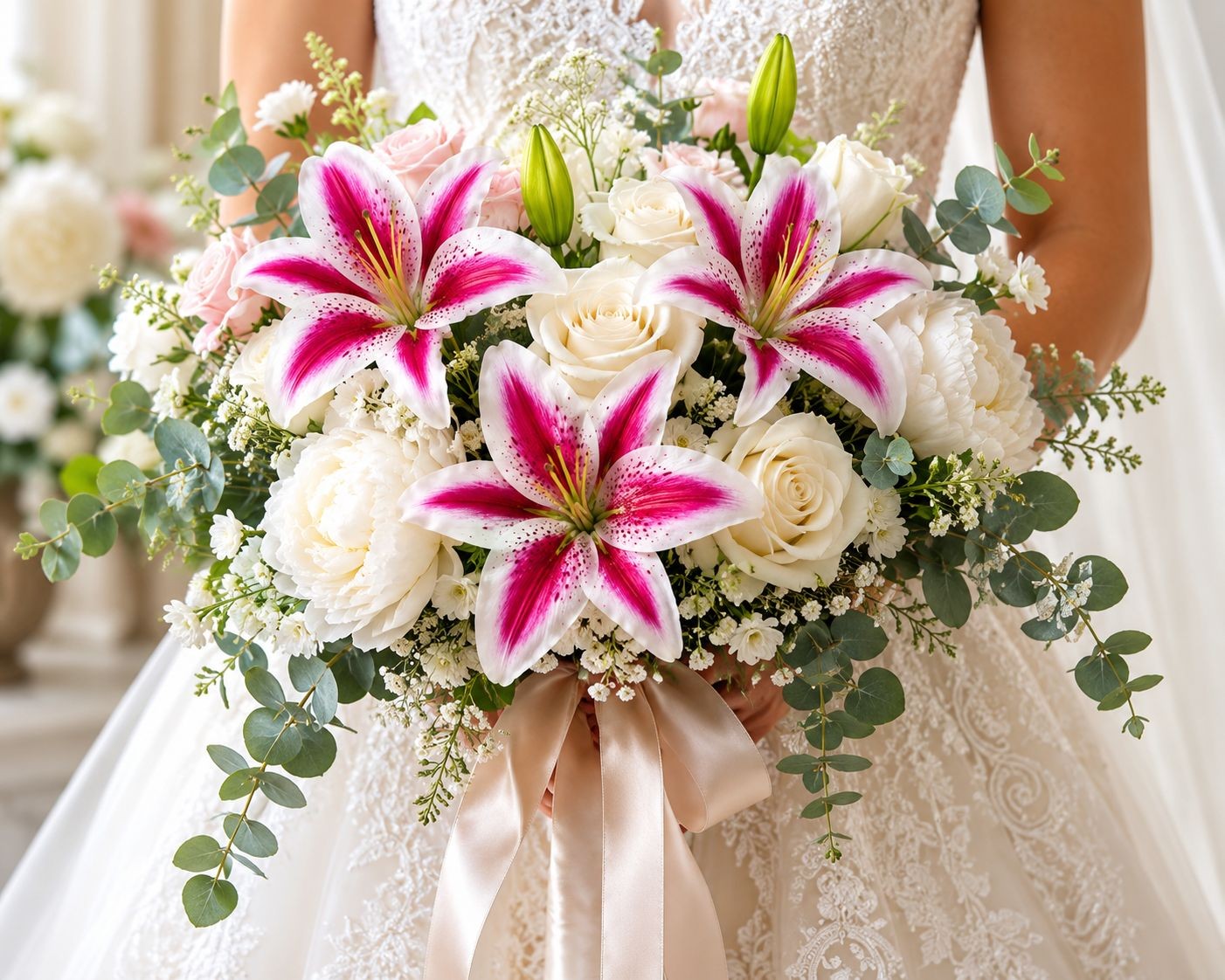 Real Touch Pink Stargazer Lily Stems Set of 2, Artificial Stargazer Lilies, Faux