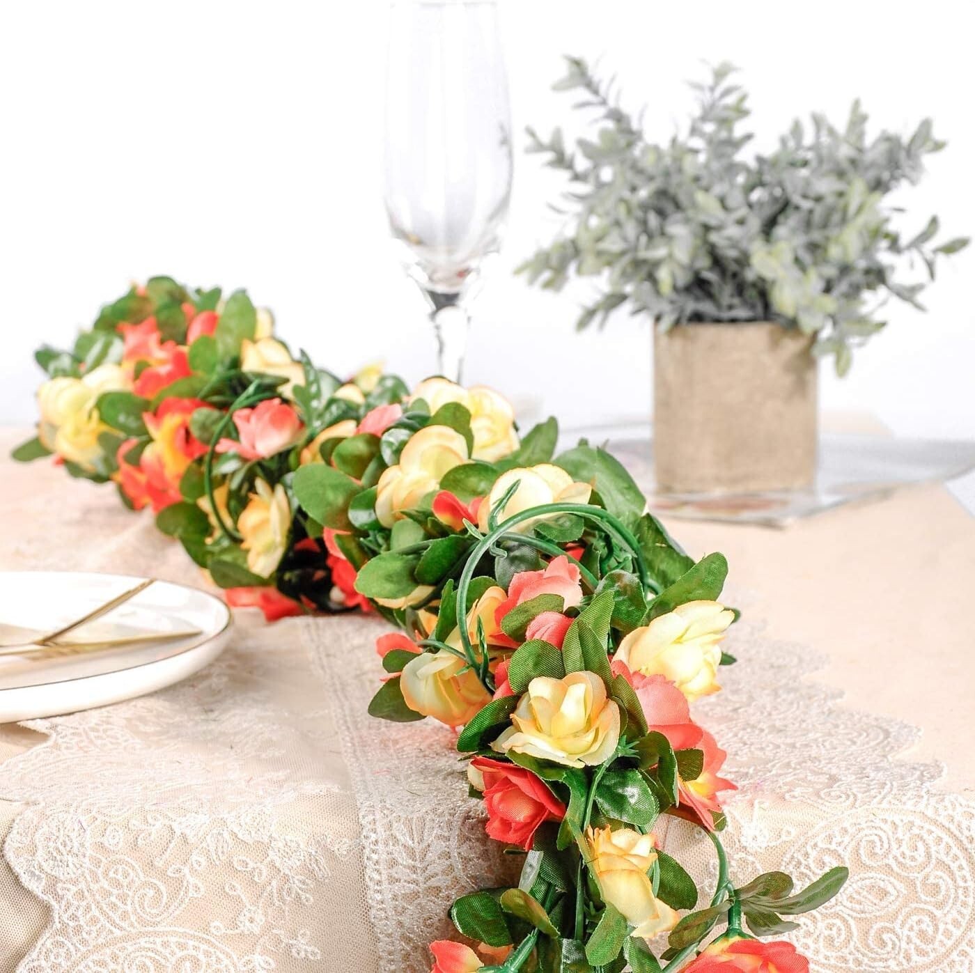 Durable 9 PCS Champagne Flower Garland – Indoor & Outdoor Decorative Solution
