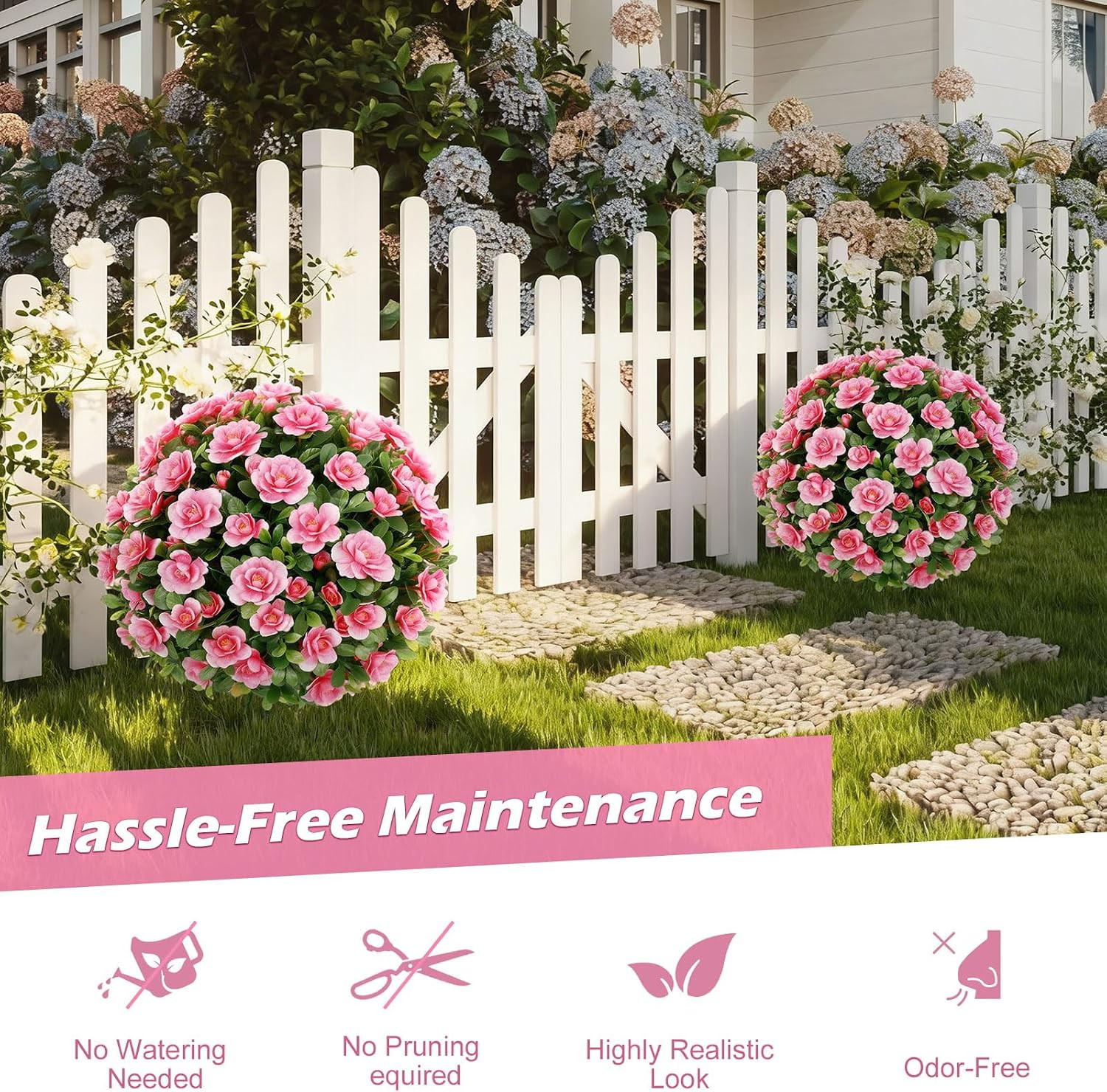 2 Pack UV Resistant Pink Crabapple Blossom Topiary Trees for Outdoor Decor