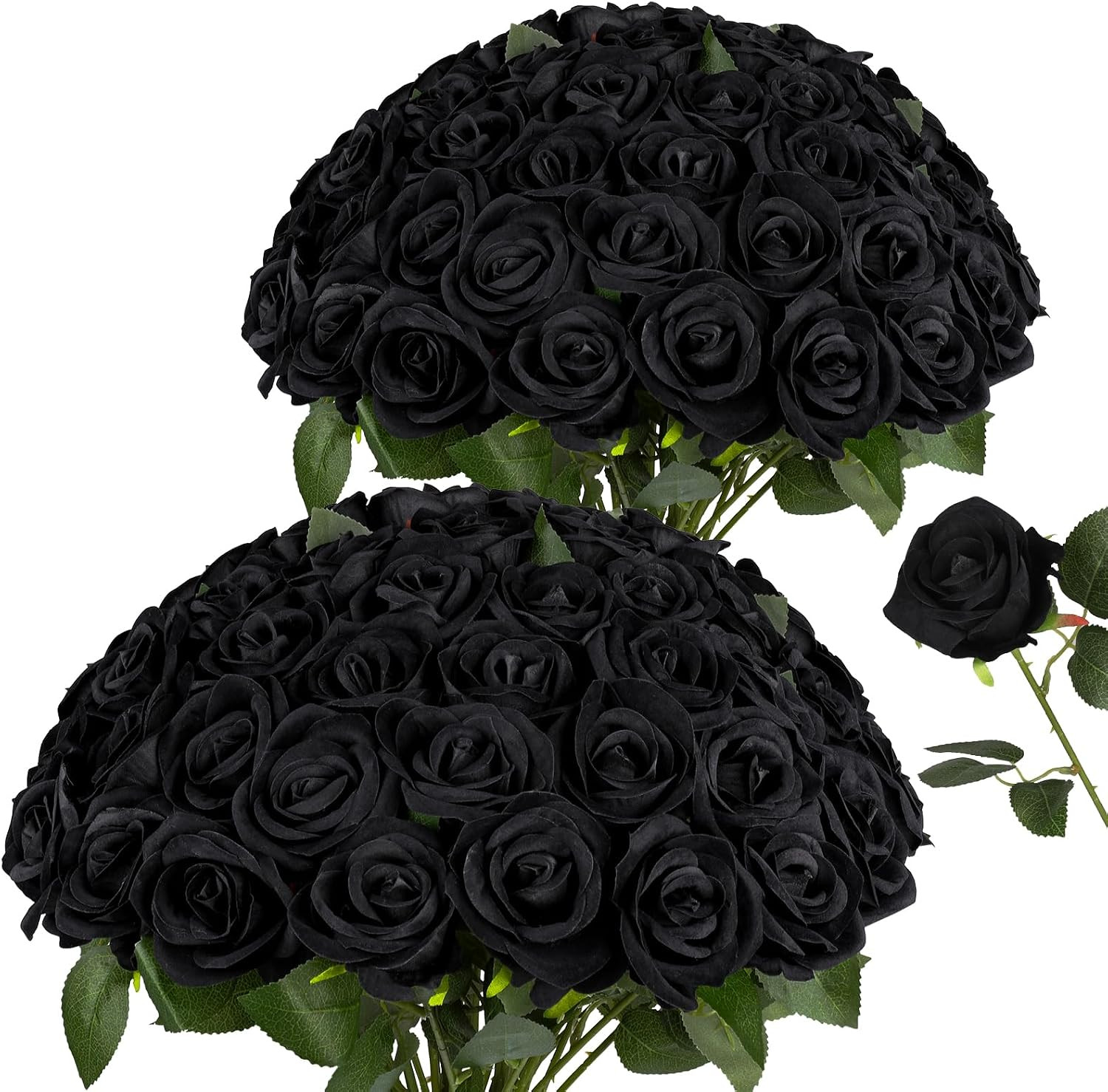 Amyhomie 48 PCS Black Roses Velvet Realistic Artificial Flowers with Bendable St