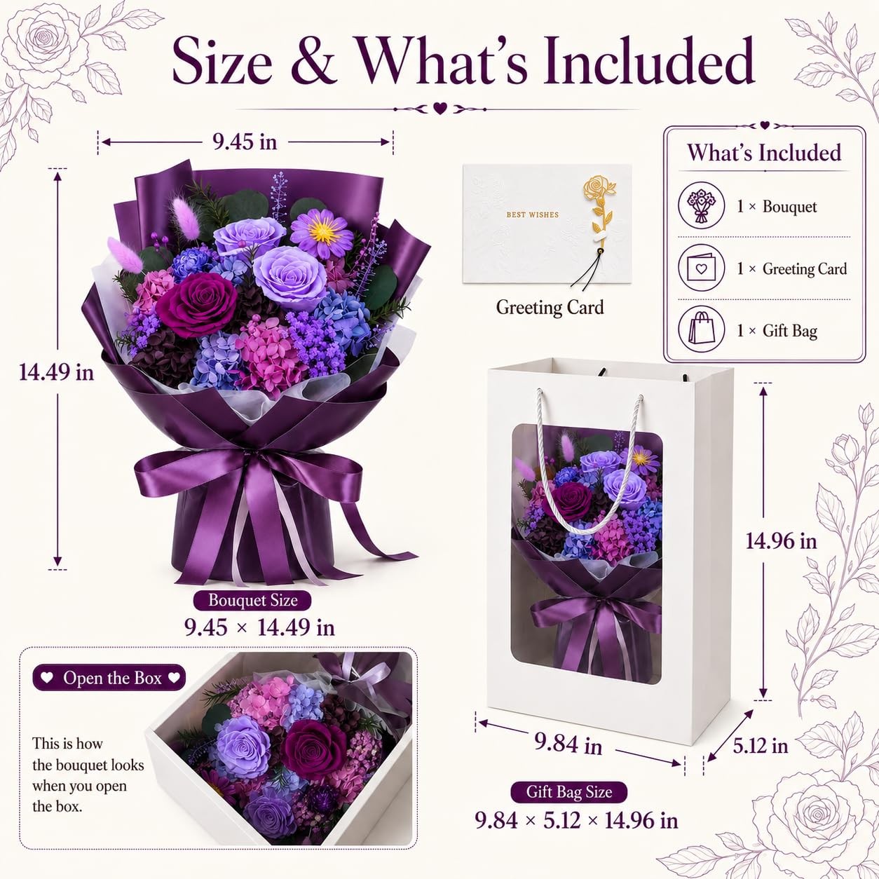 Deep Purple Preserved Real Roses Long Lasting Bouquet Artificial Flowers