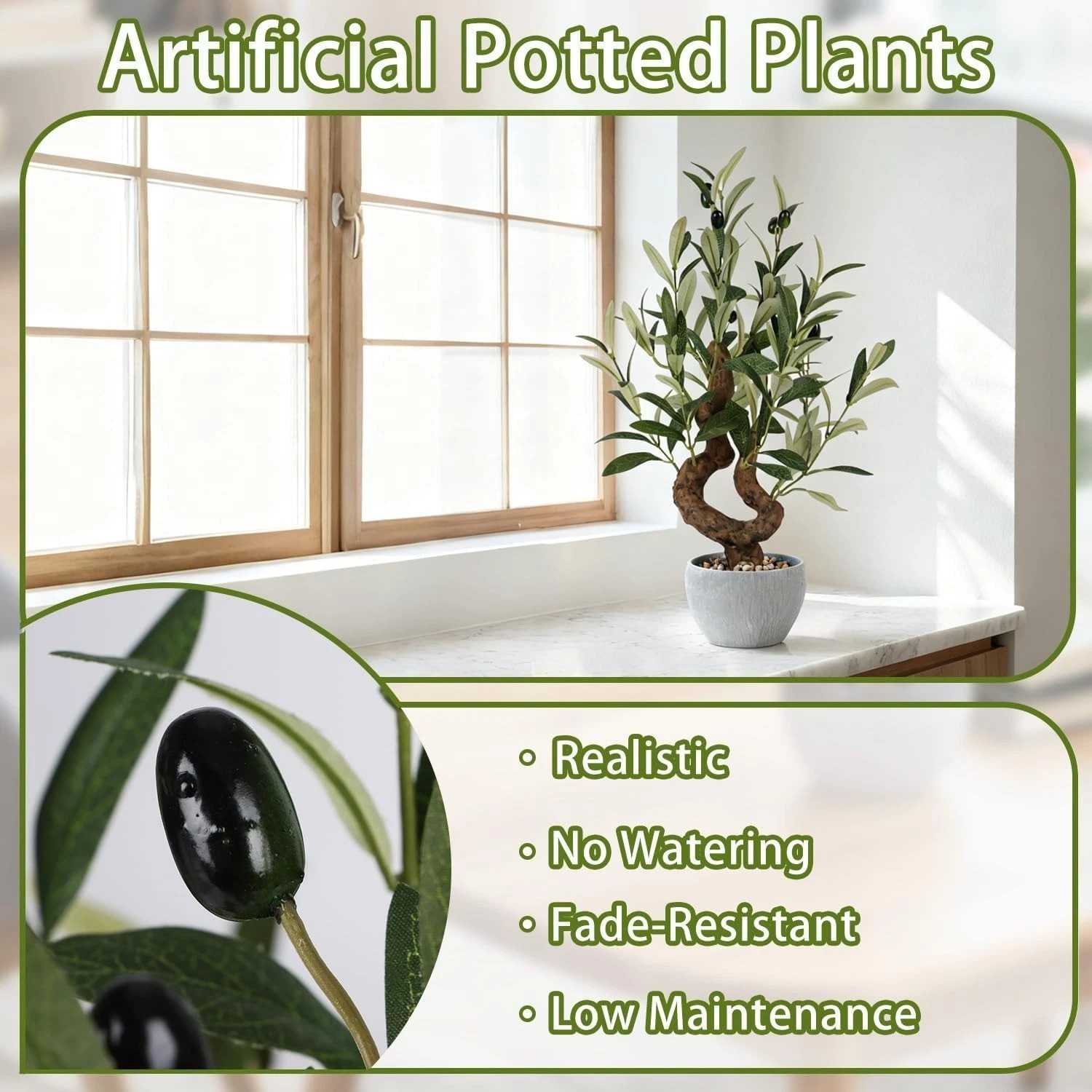 Artificial Olive Tree Potted Plant with Stone Pot, 10″ Tall Japanese Bonsai T…