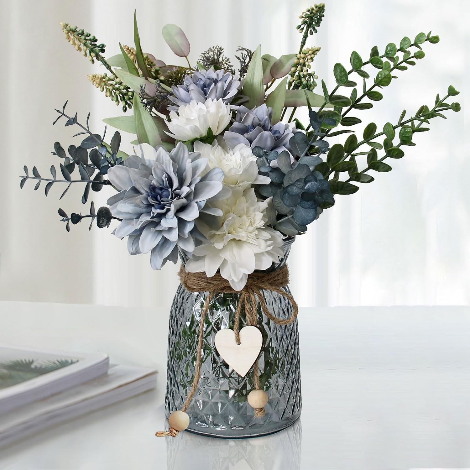Fake Flowers in Vase Faux Artificial Flower Centerpieces for Dining Room