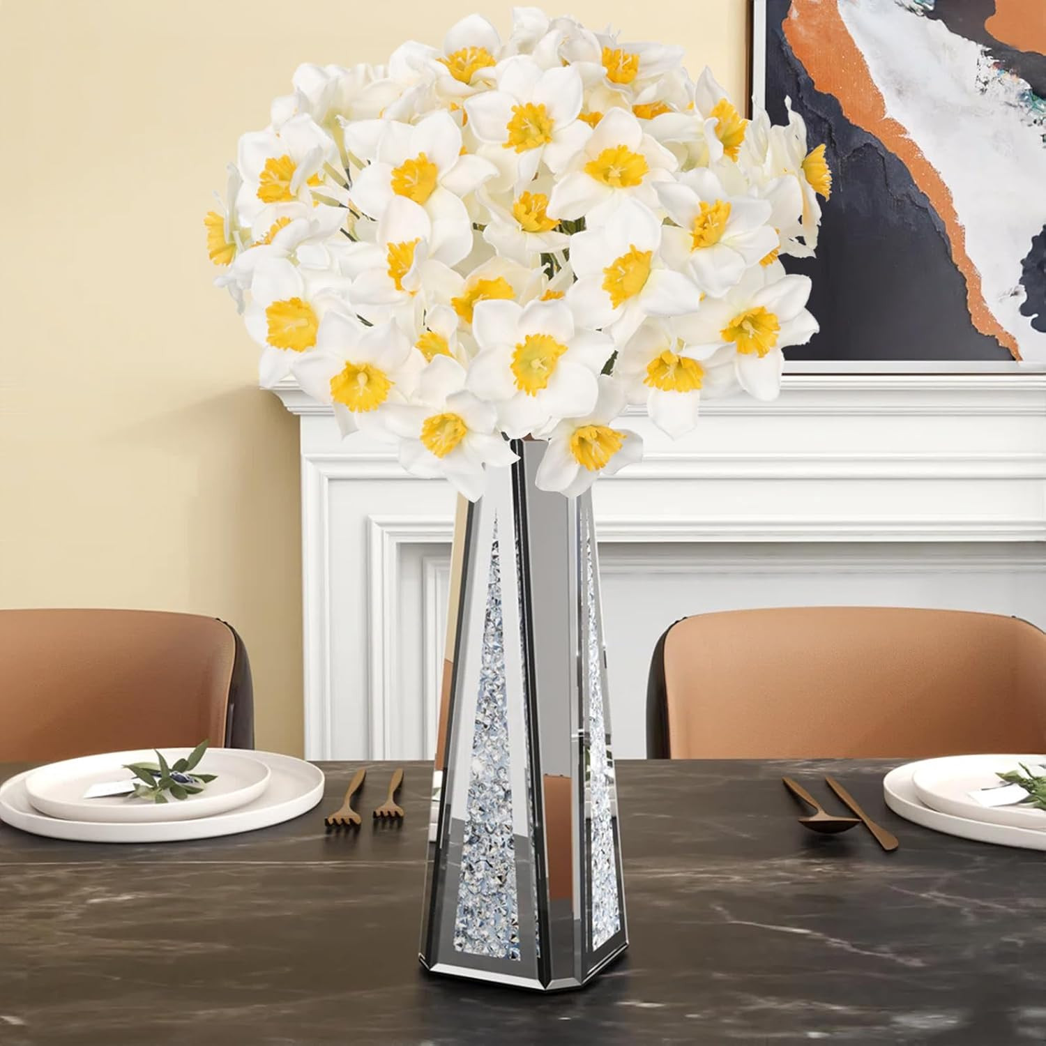 12 Stems Daffodils Artificial Flowers 2 Bunches Real Touch Fake Narcissus Flo…