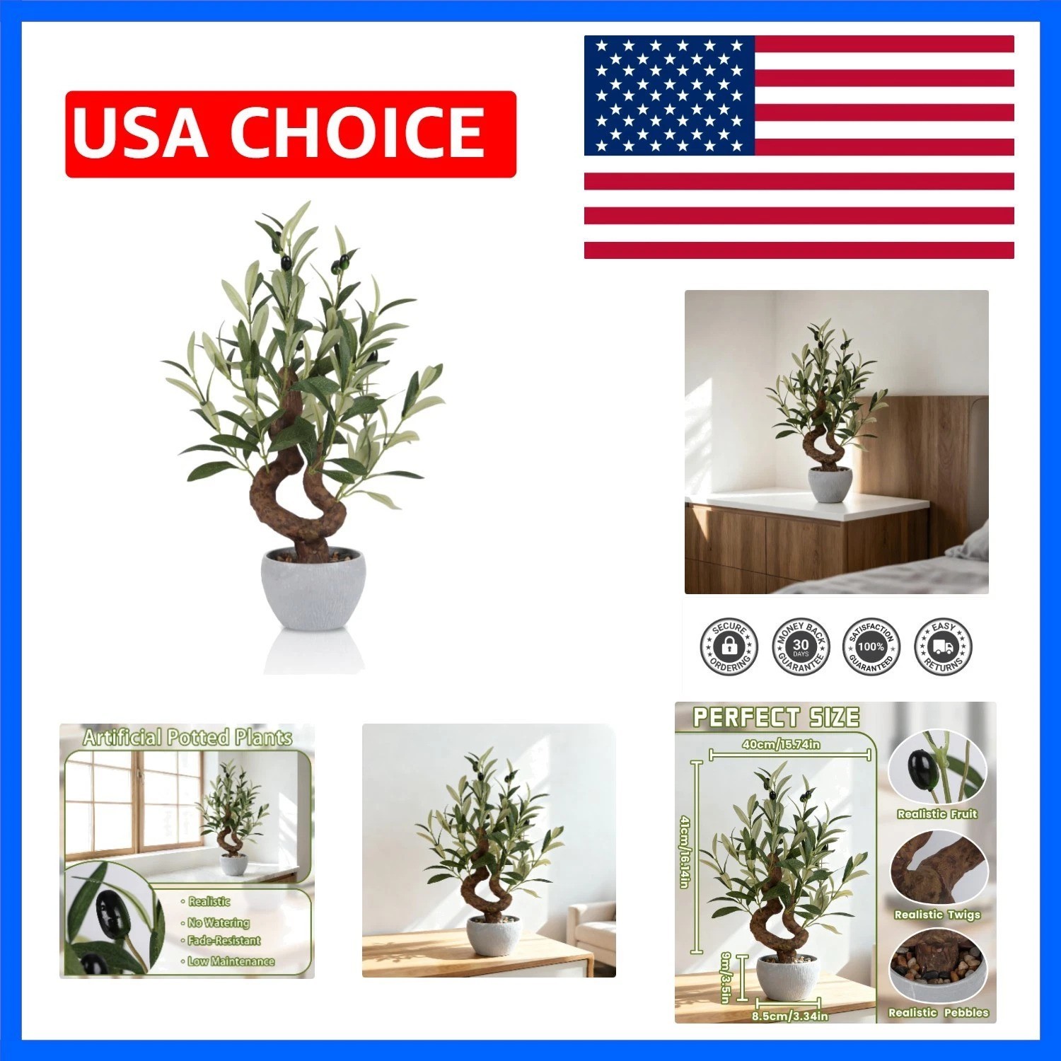 Artificial Olive Tree Potted Plant with Stone Pot, 10″ Tall Japanese Bonsai T…