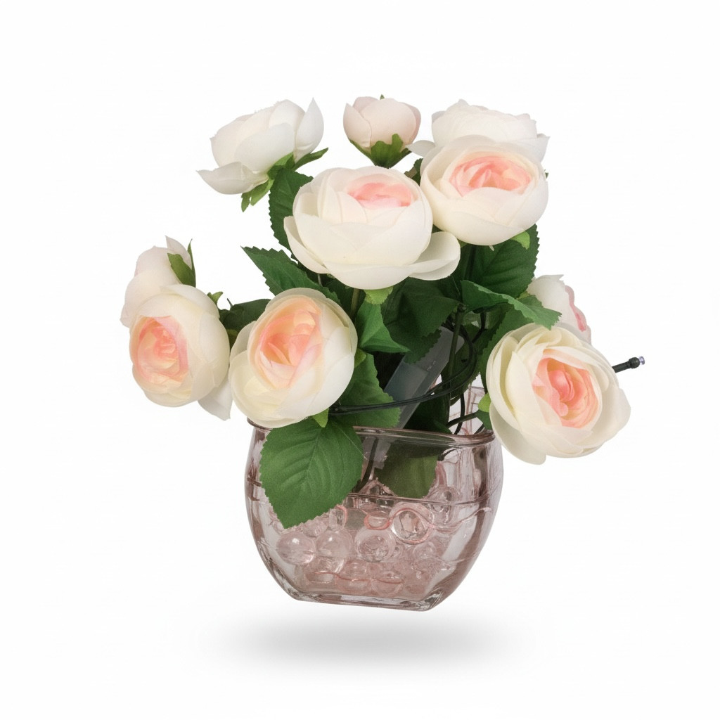 Artifical Roses in Glass Container w/ Solar Lights