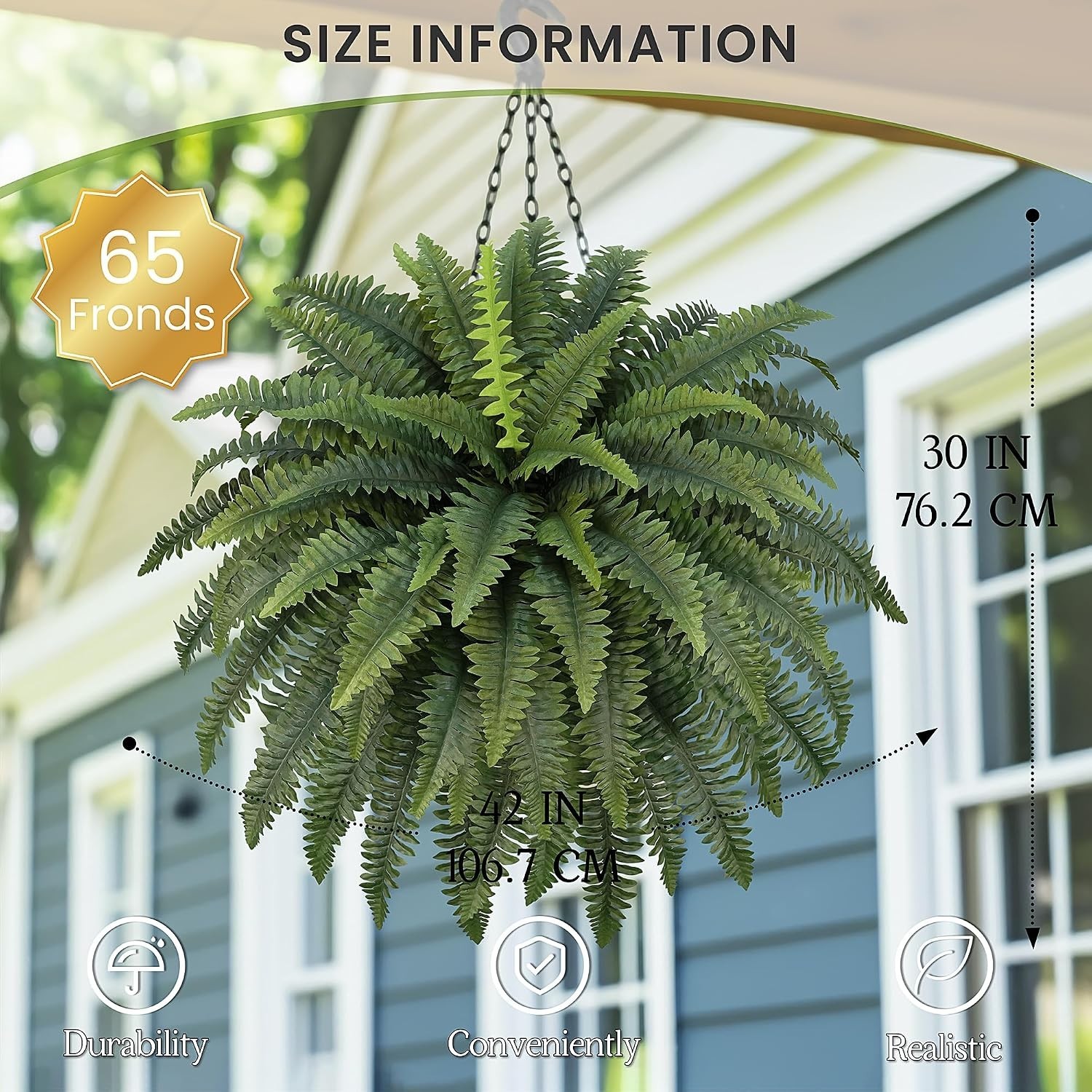 Large Fake Ferns for Outdoors – 65 Dense Fronds (2 Pack)