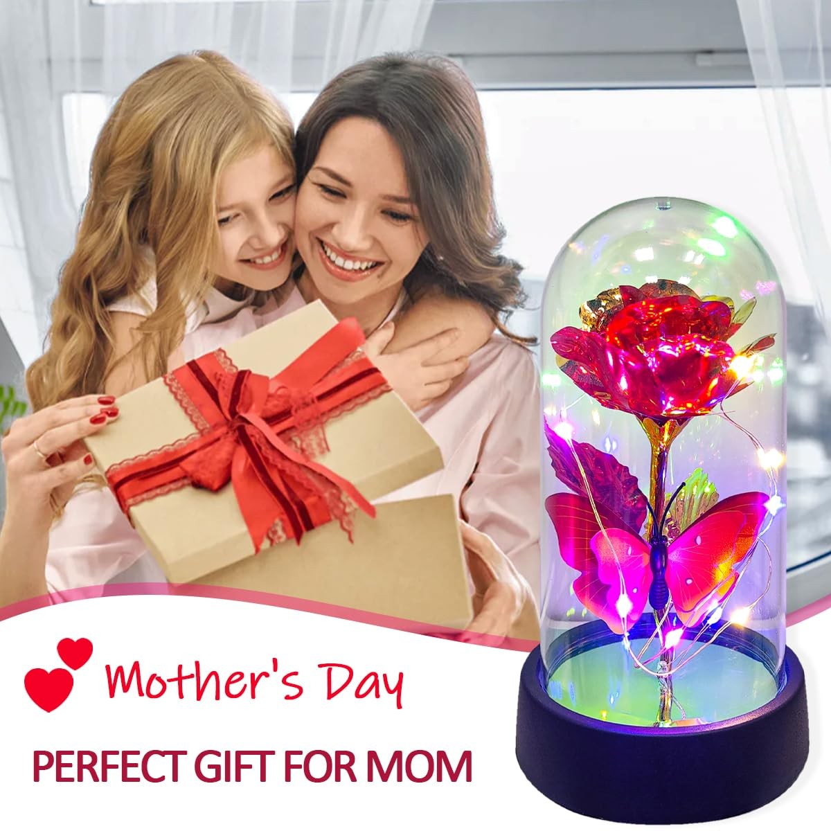 Glass Rose in Glass Dome, Light Up Flower, Eternal Roses – Valentines Day Gif…