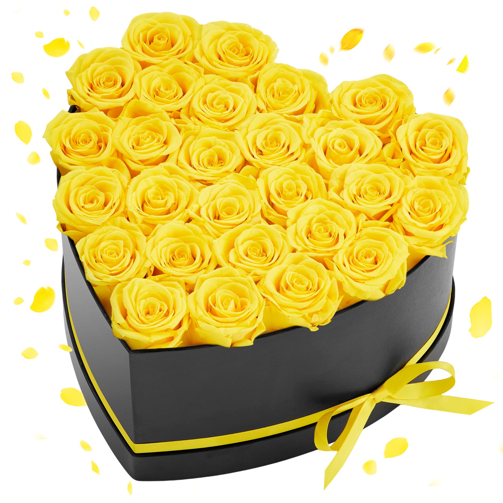 VEVOR Forever Flowers 27 Preserved Roses Heart Box Eternal Bouquet Yellow