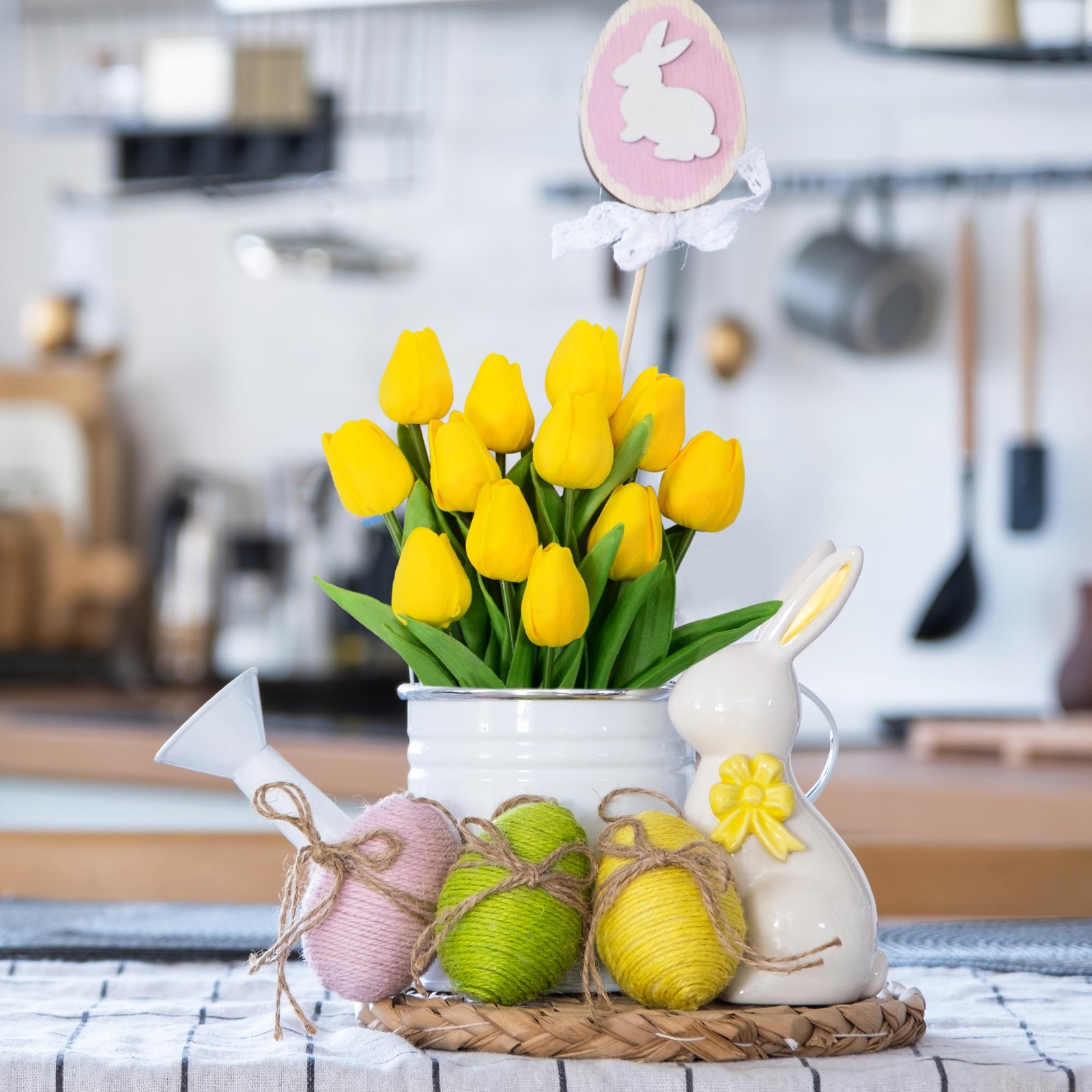 12 PCS Yellow Tulips Artificial Flowers 13.4 Inch Silk Fake Spring Decor