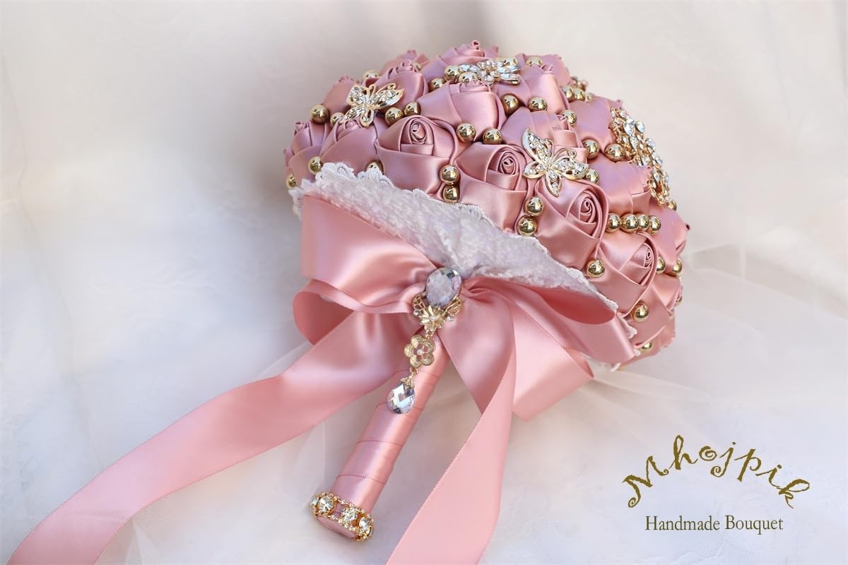 Bridal Wedding Bouquet Round Throw Toss Artificial Rose Blush Pink 7.1 Inch