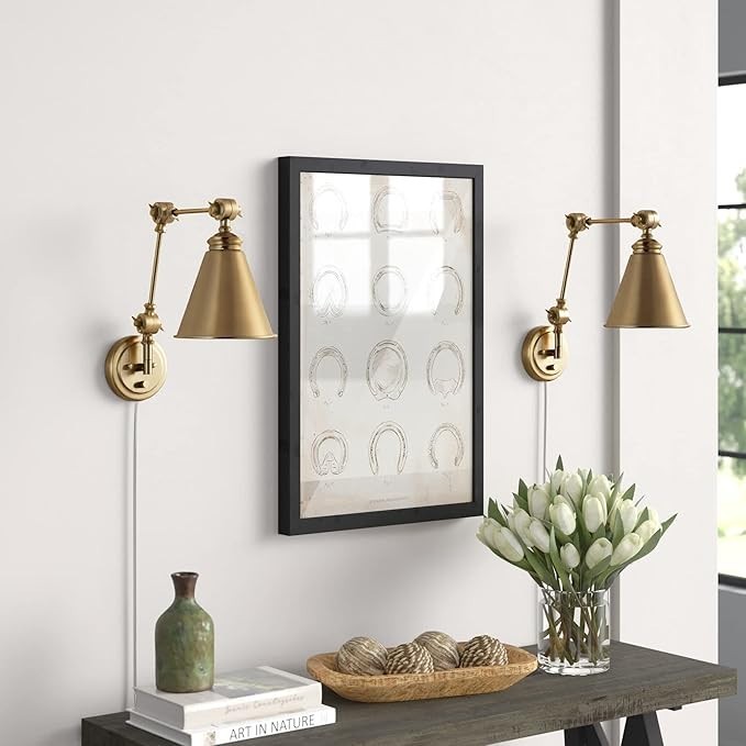 Farmhouse Swing Arm Wall Sconce Set of 2, Industrial Adjustable Wall Lamp Light