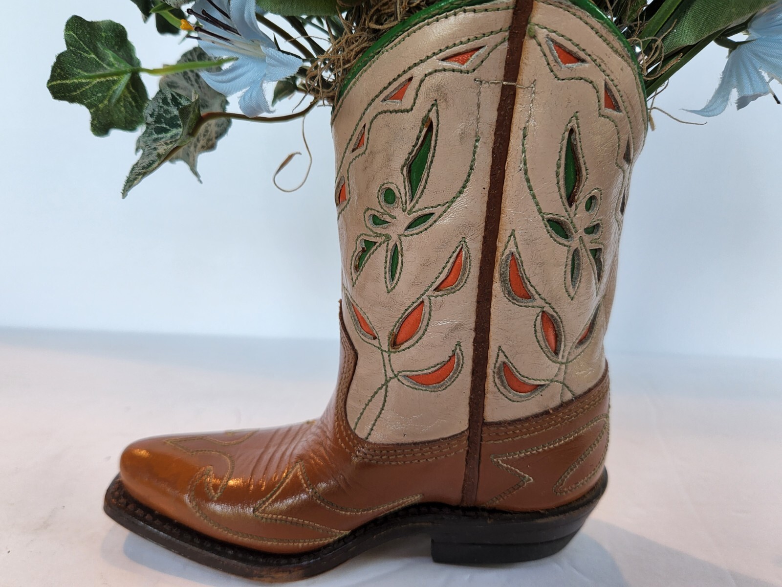 Acme Leather Western Cowboy Boot 4.5D Blue Floral Decor Arrangement Farmhouse