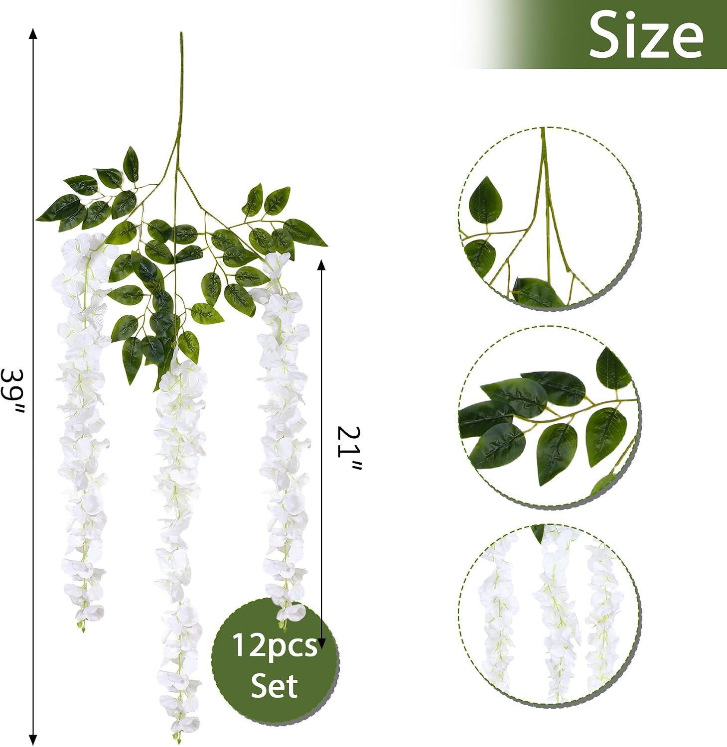 12Pcs Artificial Wisteria Flowers 3.25Ft Fake Silk Wisteria Vine Rattan Hanging