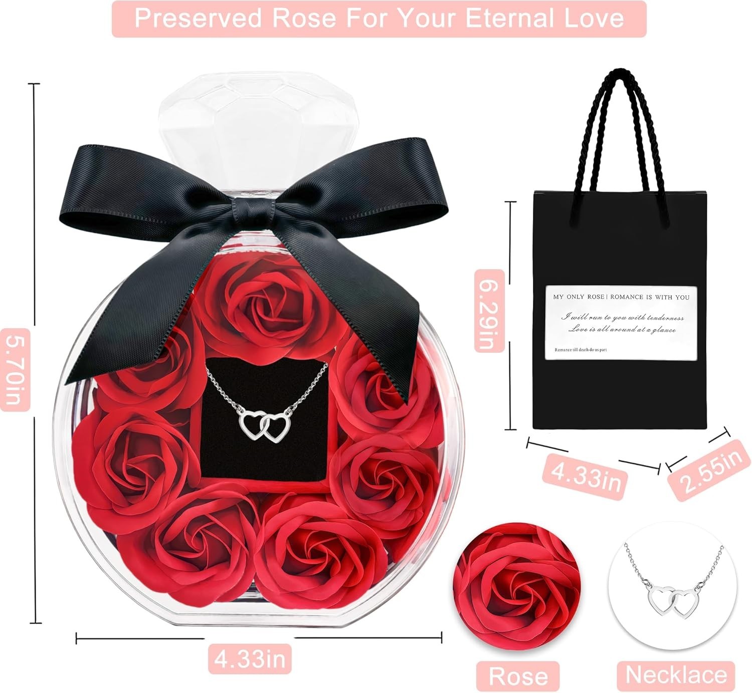 Roses Bouquet Artificial Flower – Preserved Red Rose Flowers with Love Necklace