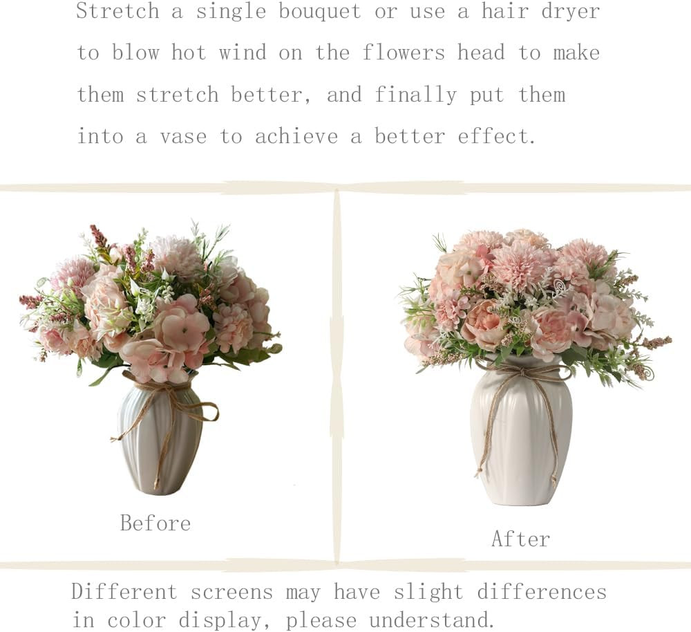 Pink Peony & Hydrangea Silk Flower Bouquet in Vase for Home Decor