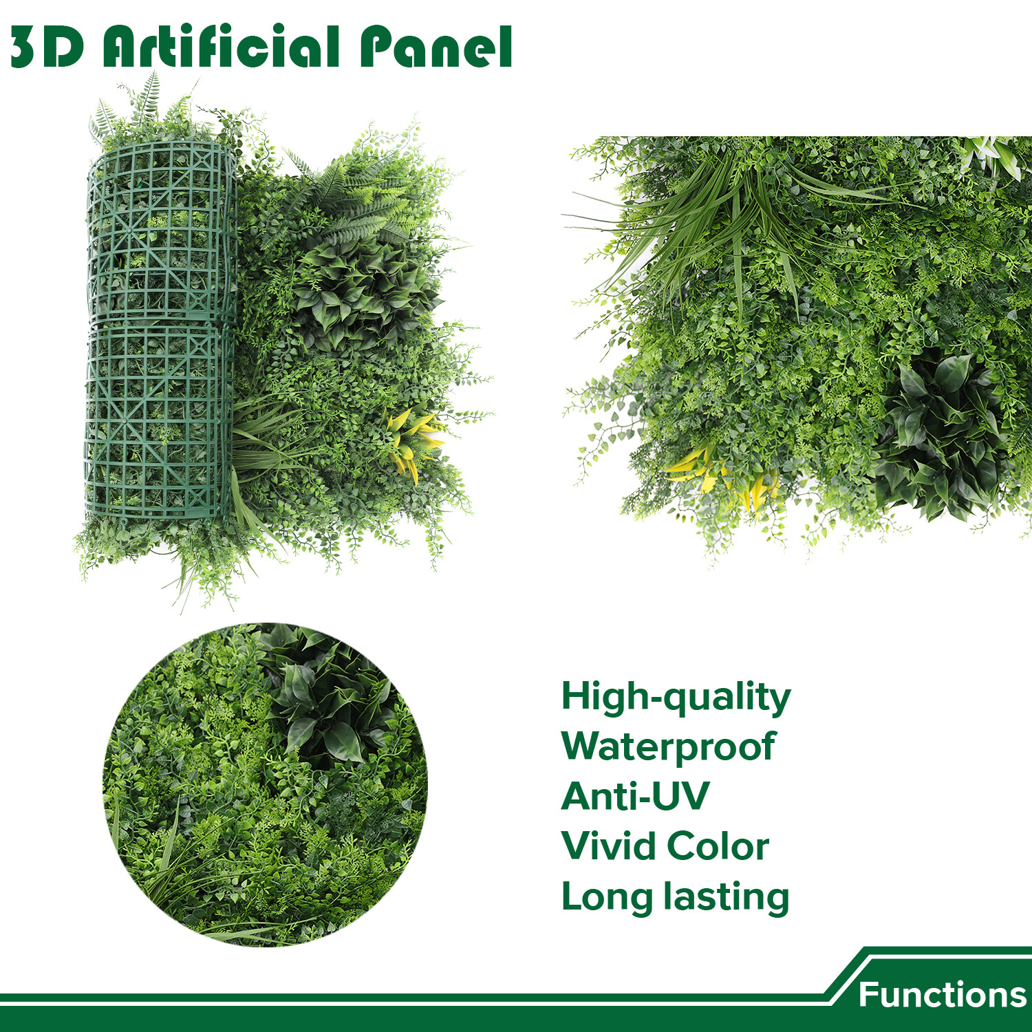 20″ Artificial Grass Mats 3D Mixed Plant Wall Hedge Decor For Home Festival #4