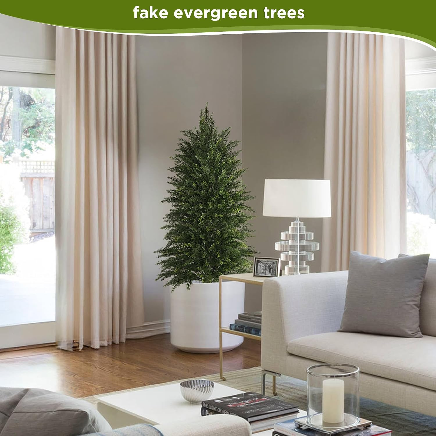4FT Artificial Cedar Trees Set of 2, Realistic Faux Evergreen Topiary Bushes Pla