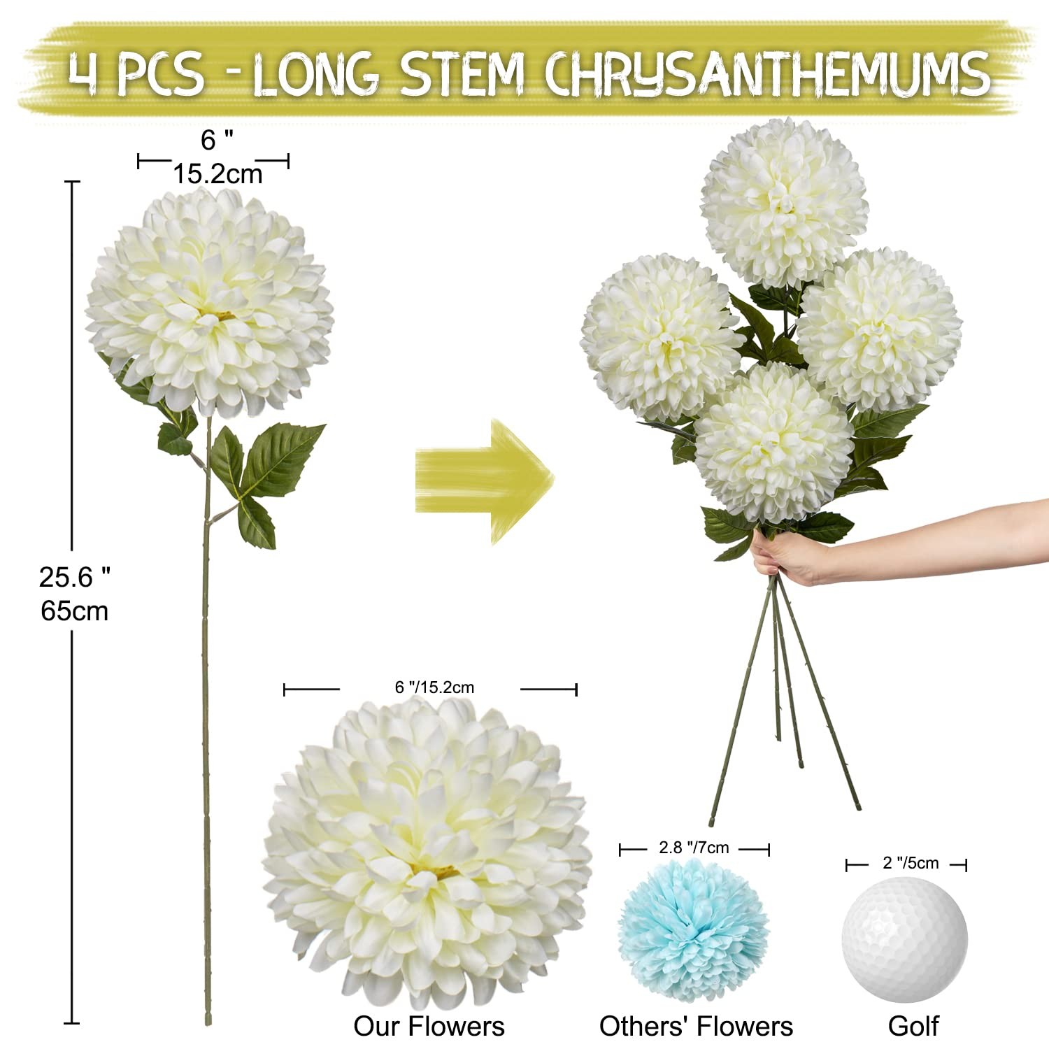 Autumn Artificial Chrysanthemums Ball Flowers 6’’ Large Heads Mums Stems Crea…