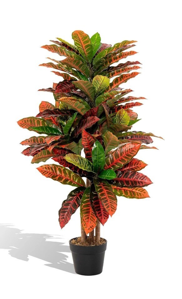 Goplus 40″ Artificial Croton Palm Tree Faux Plant in Pot Home Office Indoor Deco