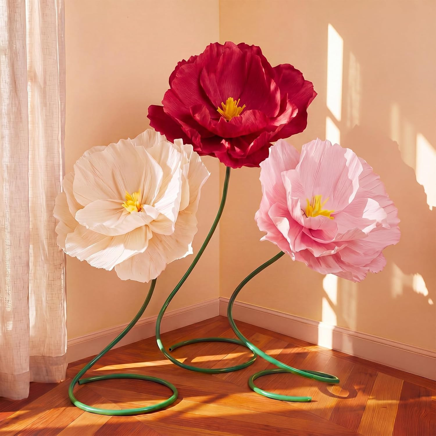 Giant 5Ft Handcrafted Poppy Flowers – 3 Pcs Colorful Party Decorations