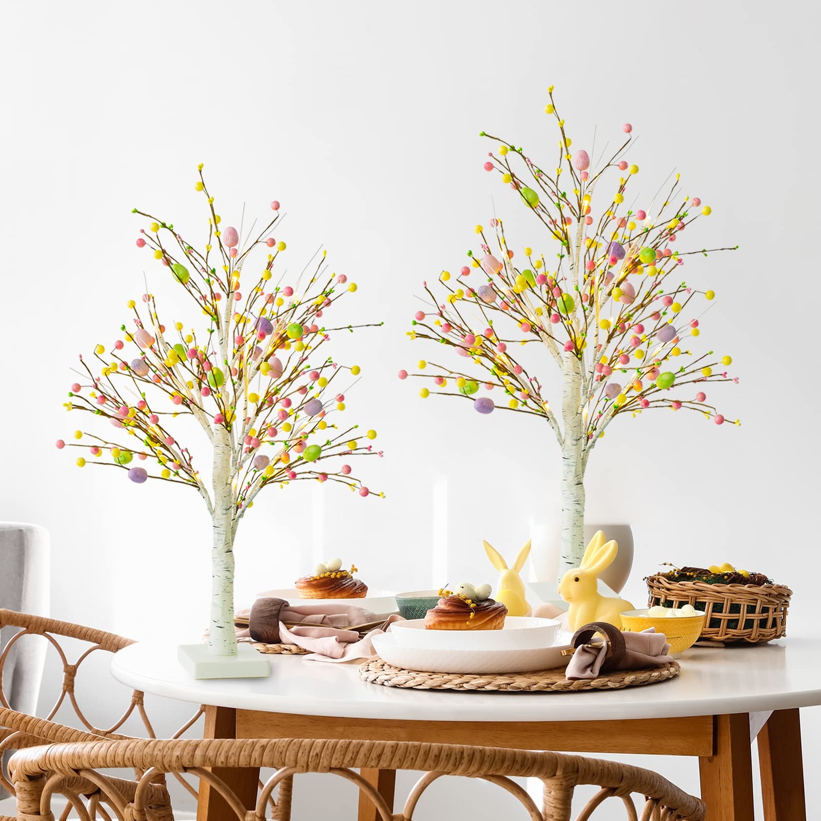 Ethlomoer Easter Decorations, 2 Pcs 25 Inch Pre-Lit Green/Pink/Purple/White