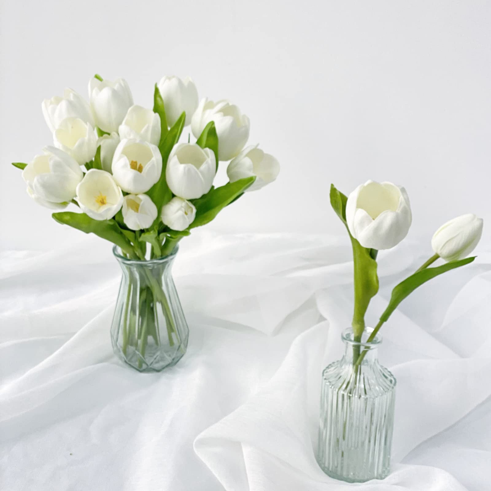 20 PCS Fake Tulips White Artificial Flowers Tulipanes 13 PU Real Touch with Faux