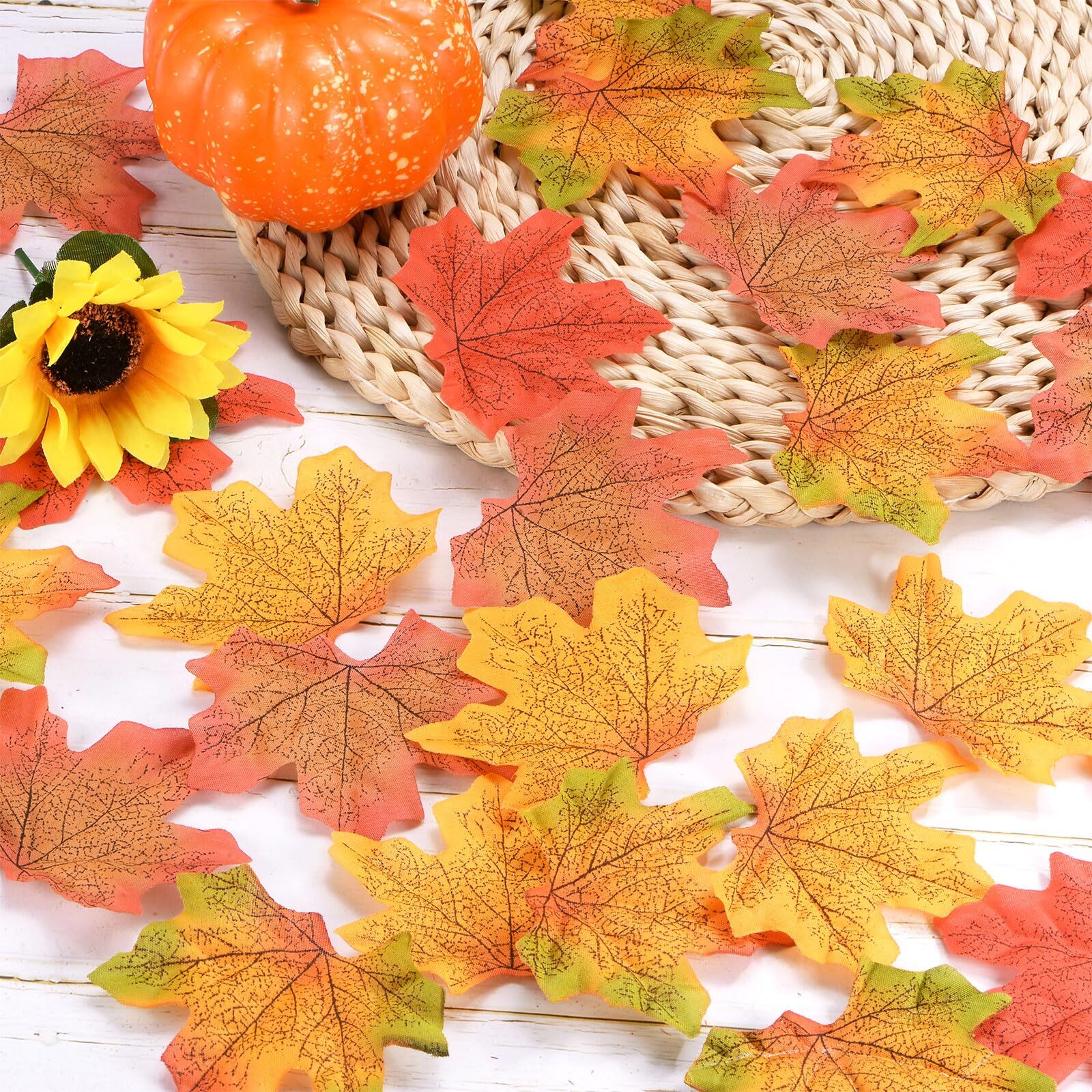 200-Pack Artificial Maple Leaves Fake Fall Leaves Faux Autumn Leaves for Than…