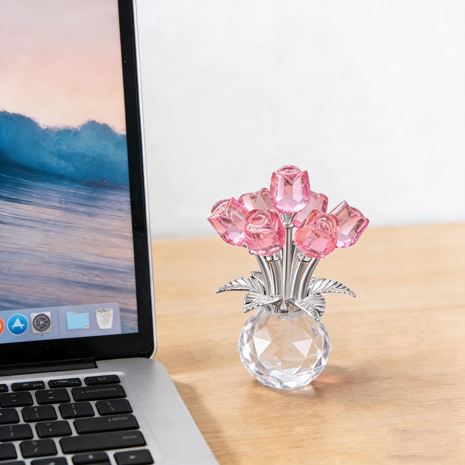 Crystal Silver Rod Pink Rose Creative Table Decoration Tabletop Home Faux