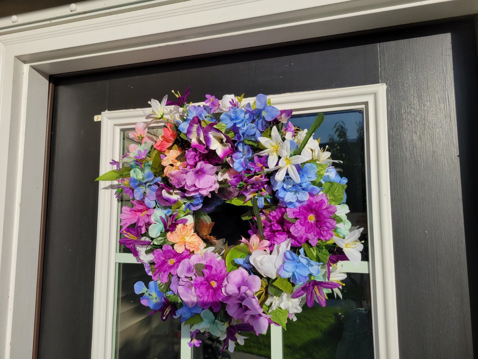 FLORAL one of a kind WREATH flowers Decor Front Door 16″ new pink purple blue