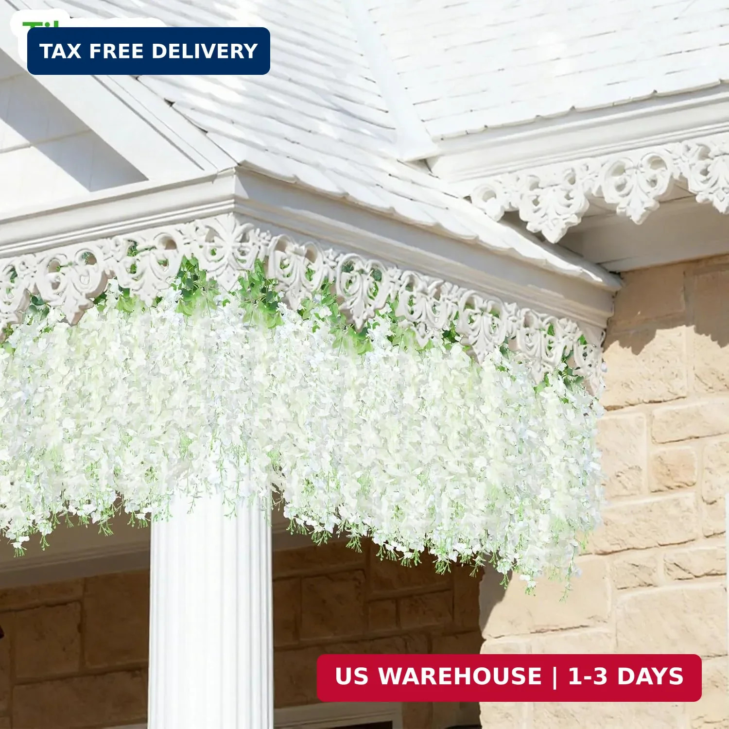 10 Pack Artificial Wisteria Hanging Flowers 3.6 Feet/Piece White Dense Fake Wist