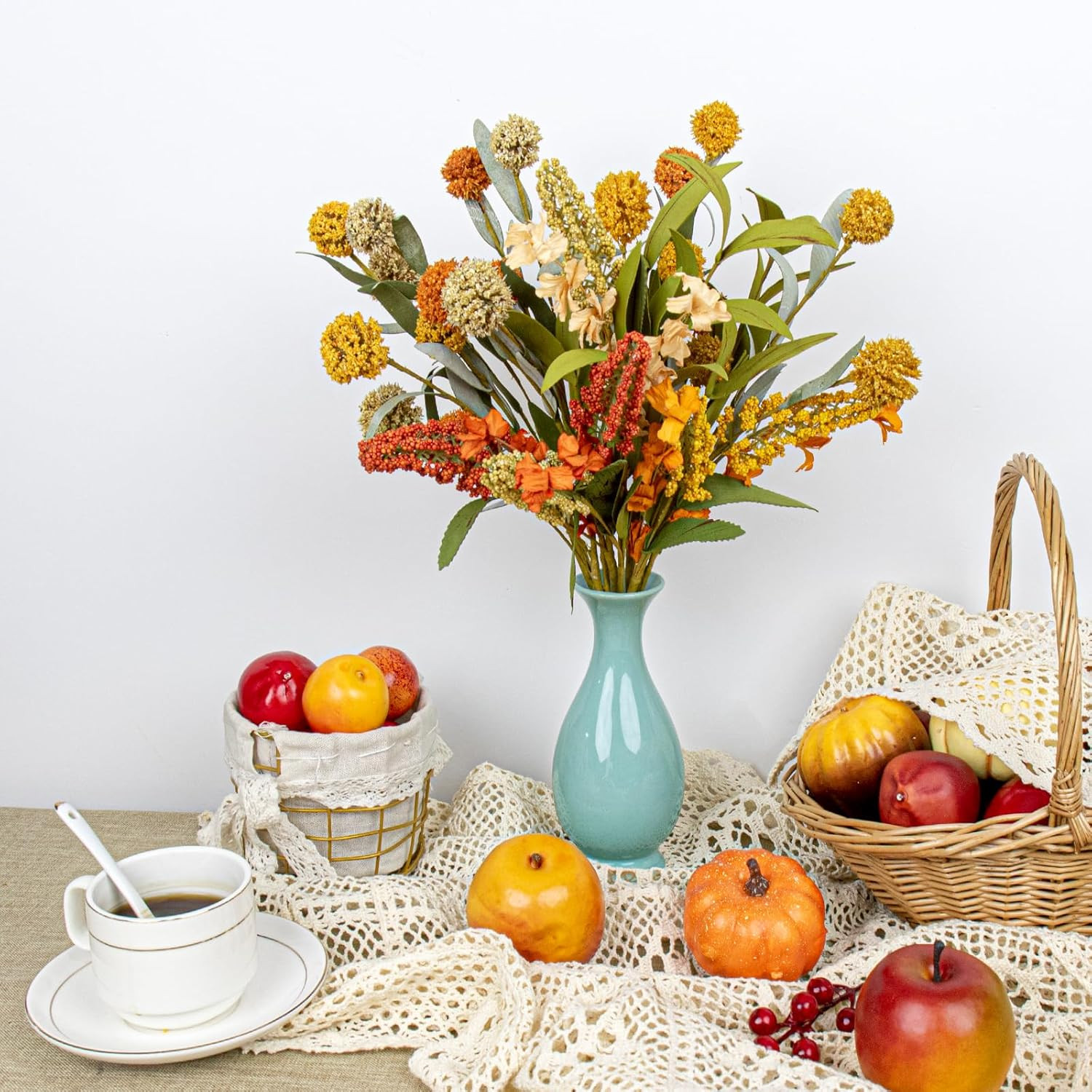 17 Inches Boho Autumn Flowers 9 PCs Faux Fall Flower Stems Rustic Fall Floral Pi