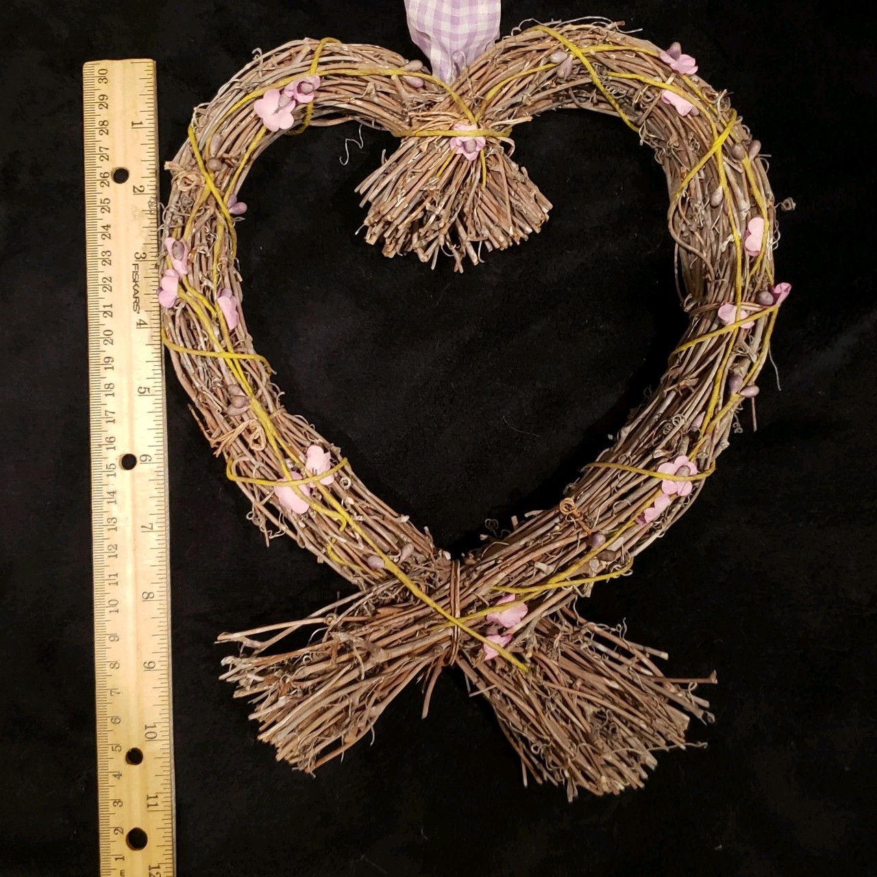 Heart Shaped Grapevine Vintage Wreath Purple Flower Grandma Cottagecore Handmade