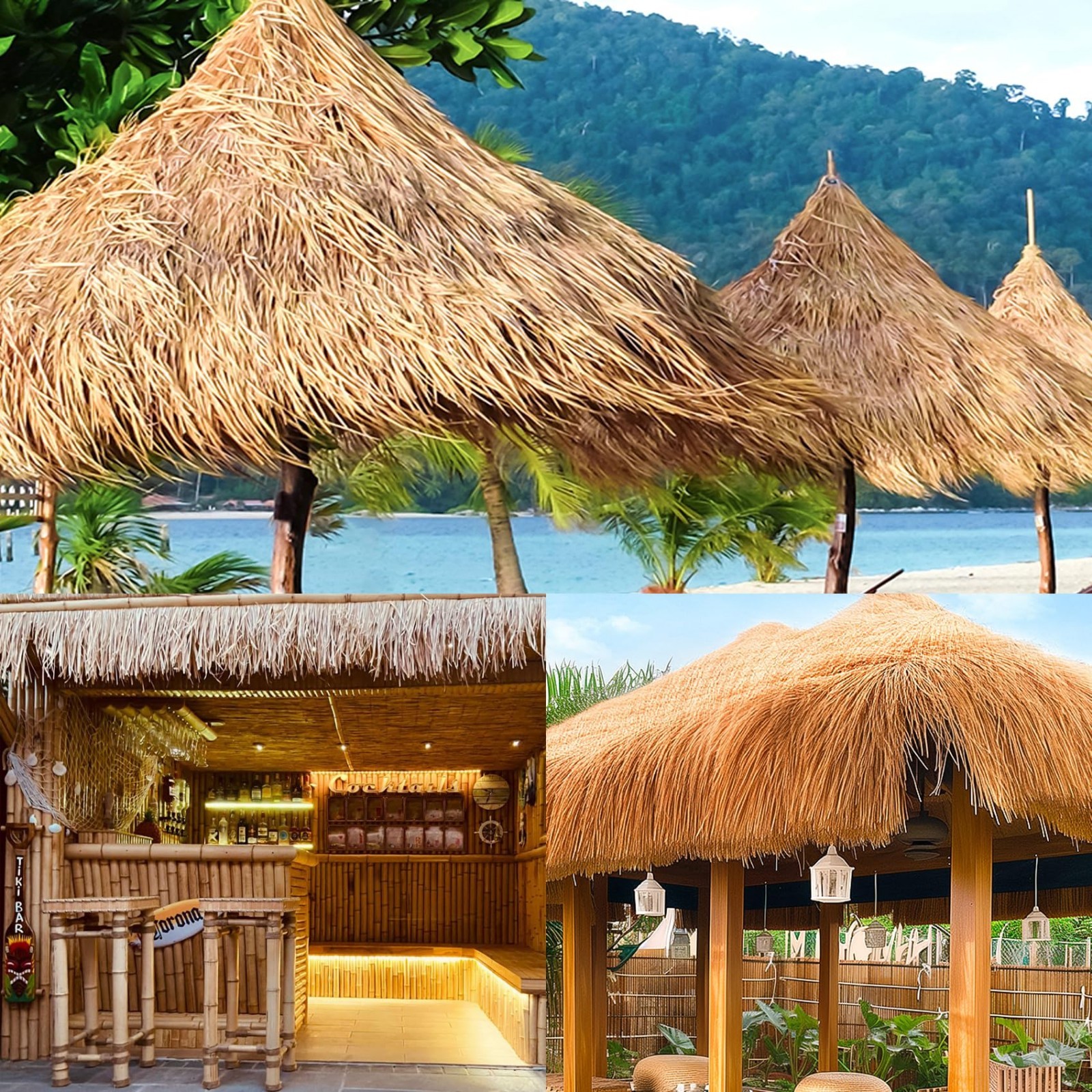 Synthetic Thatch Grass Roof for Tiki Bars – Fireproof Hawaiian Decor, 15.74″ x 4