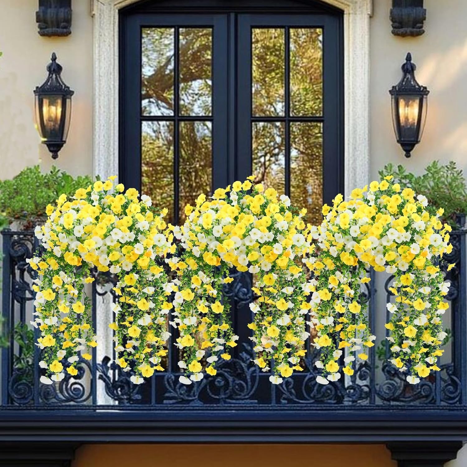Artificial Hanging Flowers Fake Plants for Outdoors Decor 2 Pack Faux Silk Mo…